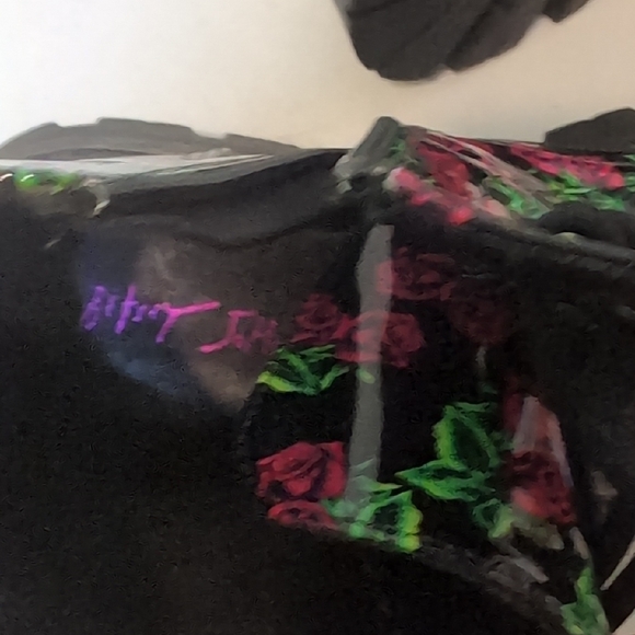 Betsey Johnson Black Johnny Tin Can Rose Combat Boots 3" Heels Size 10 - Picture 8 of 9